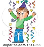 Clipart Of A Caucasian Boy Celebrating At A Party Royalty Free Vector Illustration
