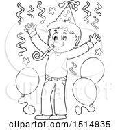 Clipart Of A Black And White Boy Celebrating At A Party Royalty Free Vector Illustration