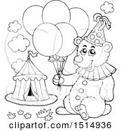 Poster, Art Print Of Black And White Circus Bear Holding Balloons