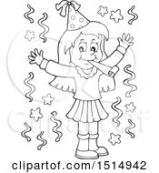 Clipart Of A Black And White Girl Celebrating At A Party Royalty Free Vector Illustration