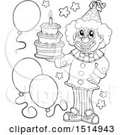 Poster, Art Print Of Black And White Clown Holding A Birthday Cake