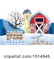 Poster, Art Print Of Red Barn And Silo In The Winter