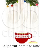 Poster, Art Print Of Merry Christmas Greeting With A Coffee Cup Over Wood With Branches