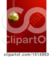 Poster, Art Print Of 3d Suspended Gold Disco Ball Ornament Over Red With Merry Christmas Text
