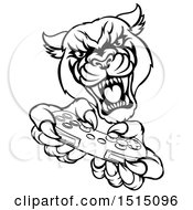 Clipart Of A Black And White Panther Playing A Video Game With A Controller Royalty Free Vector Illustration