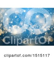 Clipart Of A Christmas Background With Winter Snowflakes Stars And Bokeh Flares On Blue Royalty Free Vector Illustration