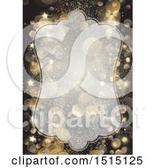 Poster, Art Print Of Partially Transparent Christmas Frame With Gold Stars And Flares On Black