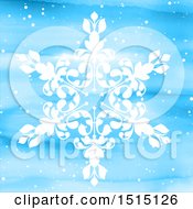 Poster, Art Print Of White Snowflake On A Blue Watercolor Background
