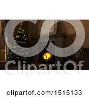 Poster, Art Print Of 3d Christmas Tree Next To A Hearth With A Burning Fire