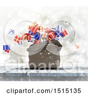 Poster, Art Print Of 3d Sack With Gifts Falling Out On A Wood Surface