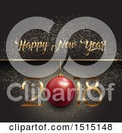 Poster, Art Print Of Happy New Year 2018 Greeting With A Bauble Over Gray With Glitter