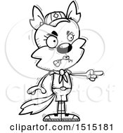 Clipart Of A Black And White Mad Pointing Female Wolf Scout Royalty Free Vector Illustration
