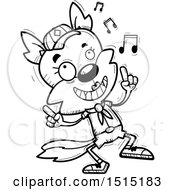 Clipart Of A Black And White Happy Dancing Female Wolf Scout Royalty Free Vector Illustration