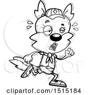 Clipart Of A Black And White Tired Running Female Wolf Scout Royalty Free Vector Illustration