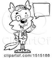 Clipart Of A Black And White Talking Female Wolf Scout Royalty Free Vector Illustration