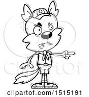 Clipart Of A Black And White Mad Pointing Male Wolf Scout Royalty Free Vector Illustration