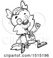 Clipart Of A Black And White Running Male Wolf Scout Royalty Free Vector Illustration