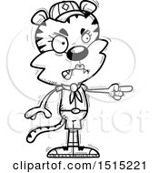 Clipart Of A Black And White Mad Pointing Female Tiger Scout Royalty Free Vector Illustration