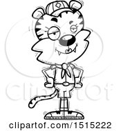 Clipart Of A Black And White Confident Female Tiger Scout Royalty Free Vector Illustration