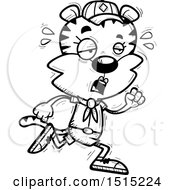 Clipart Of A Black And White Tired Running Female Tiger Scout Royalty Free Vector Illustration