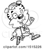 Clipart Of A Black And White Running Female Tiger Scout Royalty Free Vector Illustration