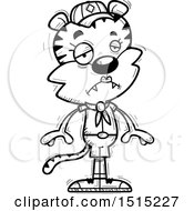 Clipart Of A Black And White Sad Female Tiger Scout Royalty Free Vector Illustration