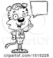 Clipart Of A Black And White Talking Female Tiger Scout Royalty Free Vector Illustration