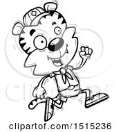 Clipart Of A Black And White Running Male Tiger Scout Royalty Free Vector Illustration