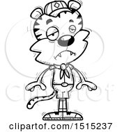 Clipart Of A Black And White Sad Male Tiger Scout Royalty Free Vector Illustration