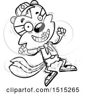 Clipart Of A Black And White Jumping Female Chipmunk Scout Royalty Free Vector Illustration