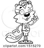 Clipart Of A Black And White Waving Female Chipmunk Scout Royalty Free Vector Illustration