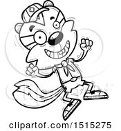 Clipart Of A Black And White Jumping Male Chipmunk Scout Royalty Free Vector Illustration