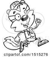 Clipart Of A Black And White Running Male Chipmunk Scout Royalty Free Vector Illustration