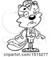 Clipart Of A Black And White Sad Male Chipmunk Scout Royalty Free Vector Illustration