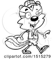 Clipart Of A Black And White Walking Male Chipmunk Scout Royalty Free Vector Illustration
