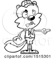 Clipart Of A Black And White Mad Pointing Female Squirrel Scout Royalty Free Vector Illustration