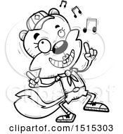 Clipart Of A Black And White Happy Dancing Female Squirrel Scout Royalty Free Vector Illustration