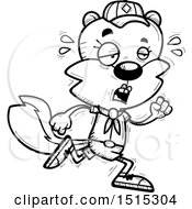 Clipart Of A Black And White Tired Running Female Squirrel Scout Royalty Free Vector Illustration