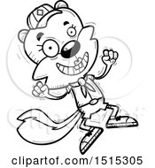 Clipart Of A Black And White Jumping Female Squirrel Scout Royalty Free Vector Illustration