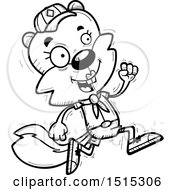 Clipart Of A Black And White Running Female Squirrel Scout Royalty Free Vector Illustration