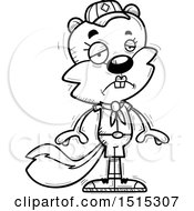 Clipart Of A Black And White Sad Female Squirrel Scout Royalty Free Vector Illustration