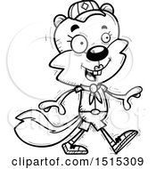 Clipart Of A Black And White Walking Female Squirrel Scout Royalty Free Vector Illustration