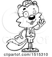 Clipart Of A Black And White Waving Female Squirrel Scout Royalty Free Vector Illustration