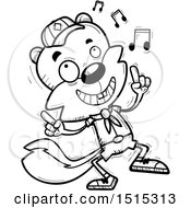 Clipart Of A Black And White Happy Dancing Male Squirrel Scout Royalty Free Vector Illustration