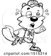 Clipart Of A Black And White Tired Running Male Squirrel Scout Royalty Free Vector Illustration