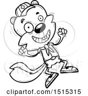Clipart Of A Black And White Jumping Male Squirrel Scout Royalty Free Vector Illustration