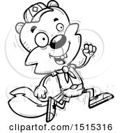 Clipart Of A Black And White Running Male Squirrel Scout Royalty Free Vector Illustration