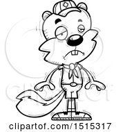 Clipart Of A Black And White Sad Male Squirrel Scout Royalty Free Vector Illustration