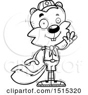 Clipart Of A Black And White Waving Male Squirrel Scout Royalty Free Vector Illustration