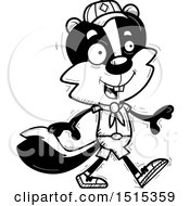 Clipart Of A Black And White Walking Male Skunk Scout Royalty Free Vector Illustration